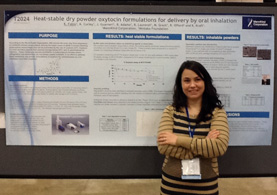 Karine Fabio of MannKind with her poster on an inhaled dry powder oxytocin for the treatment of postpartum hemorrhage