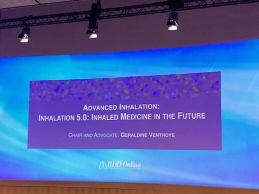 Projected sign announcing the Inhalation 5.0 session